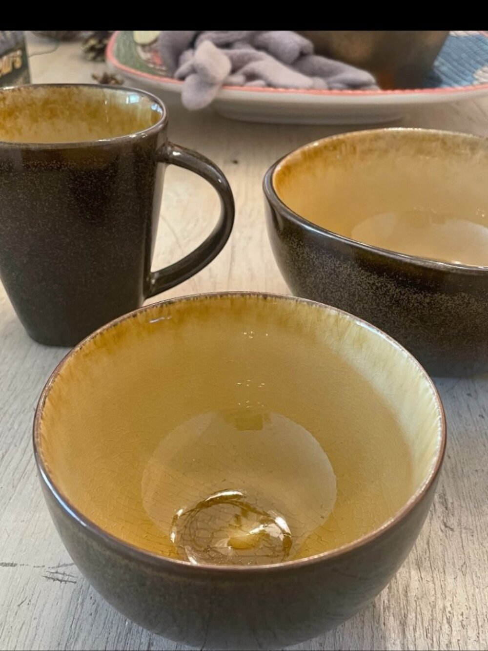 Gibson Elite Reactive Glaze Stoneware Brown & Yellow 4.5" Bowls Set of 4
